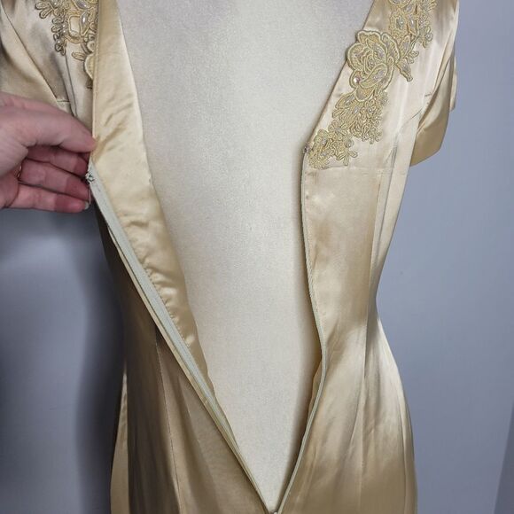 VINTAGE 80s does 30s gown‎ embroidered beaded cream satin S - Picture 5 of 11